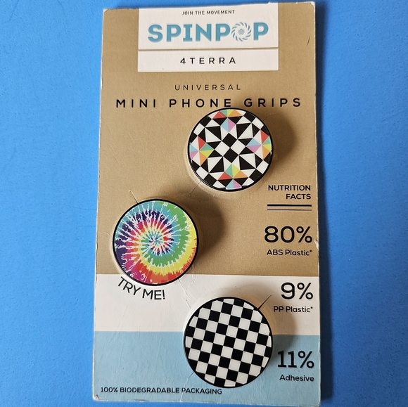 SpinPop 4Terra Universal Mini Phone Grips - GEOMETRIC/TIE-DYE/CHECKERBOARD - Picture 4 of 4